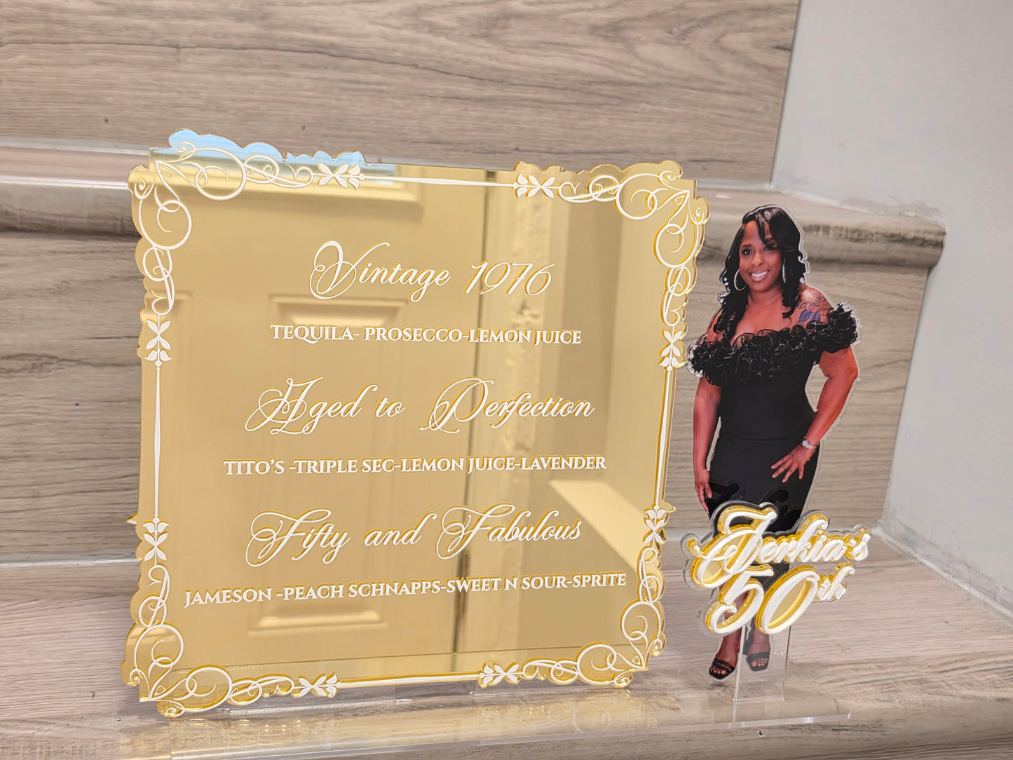 Custom Luxe Acrylic Birthday Drink Menu with Photo Standee